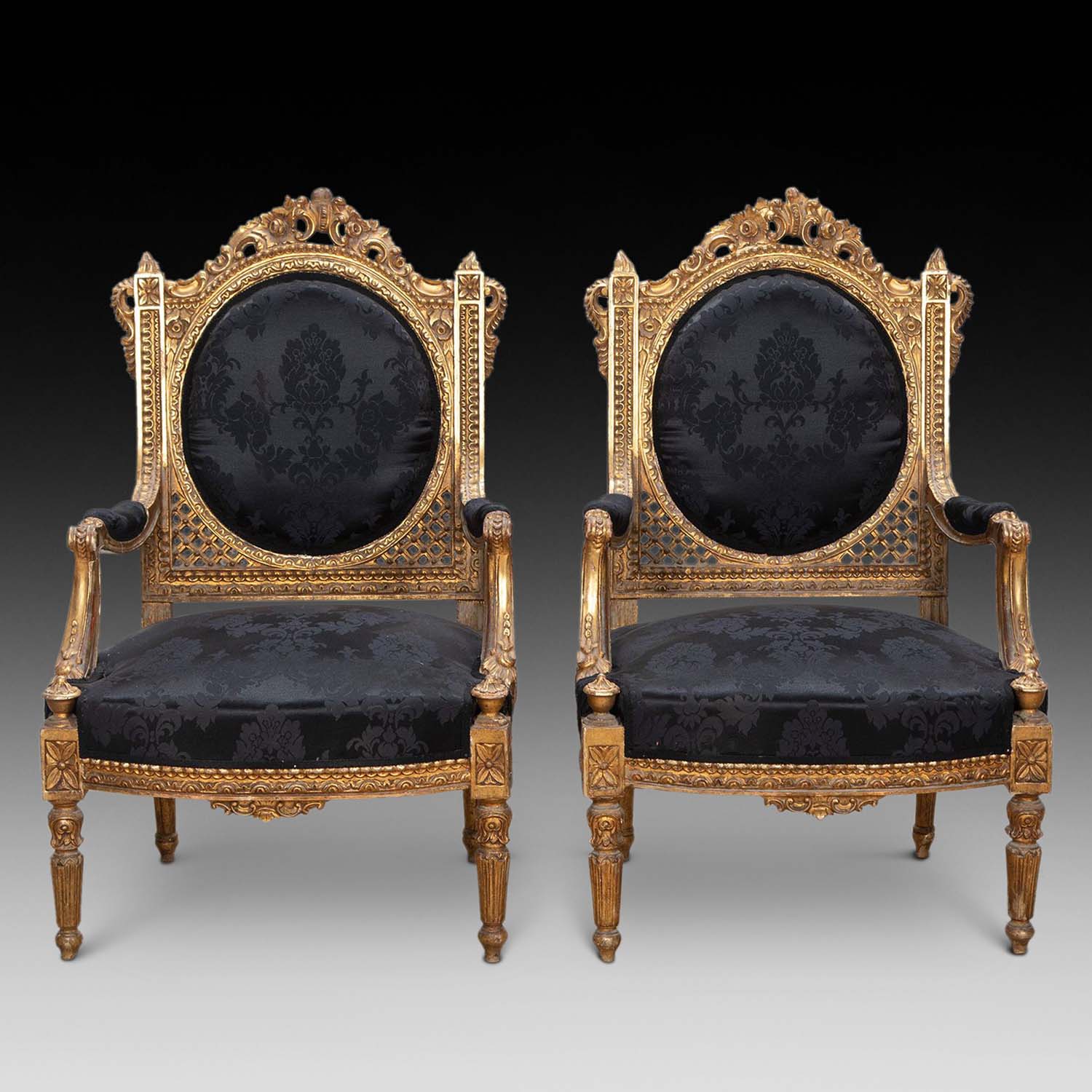 Pair of 19th Century Upholstered Gilt Armchairs Pair of 19th Century Upholstered Gilt Armchairs